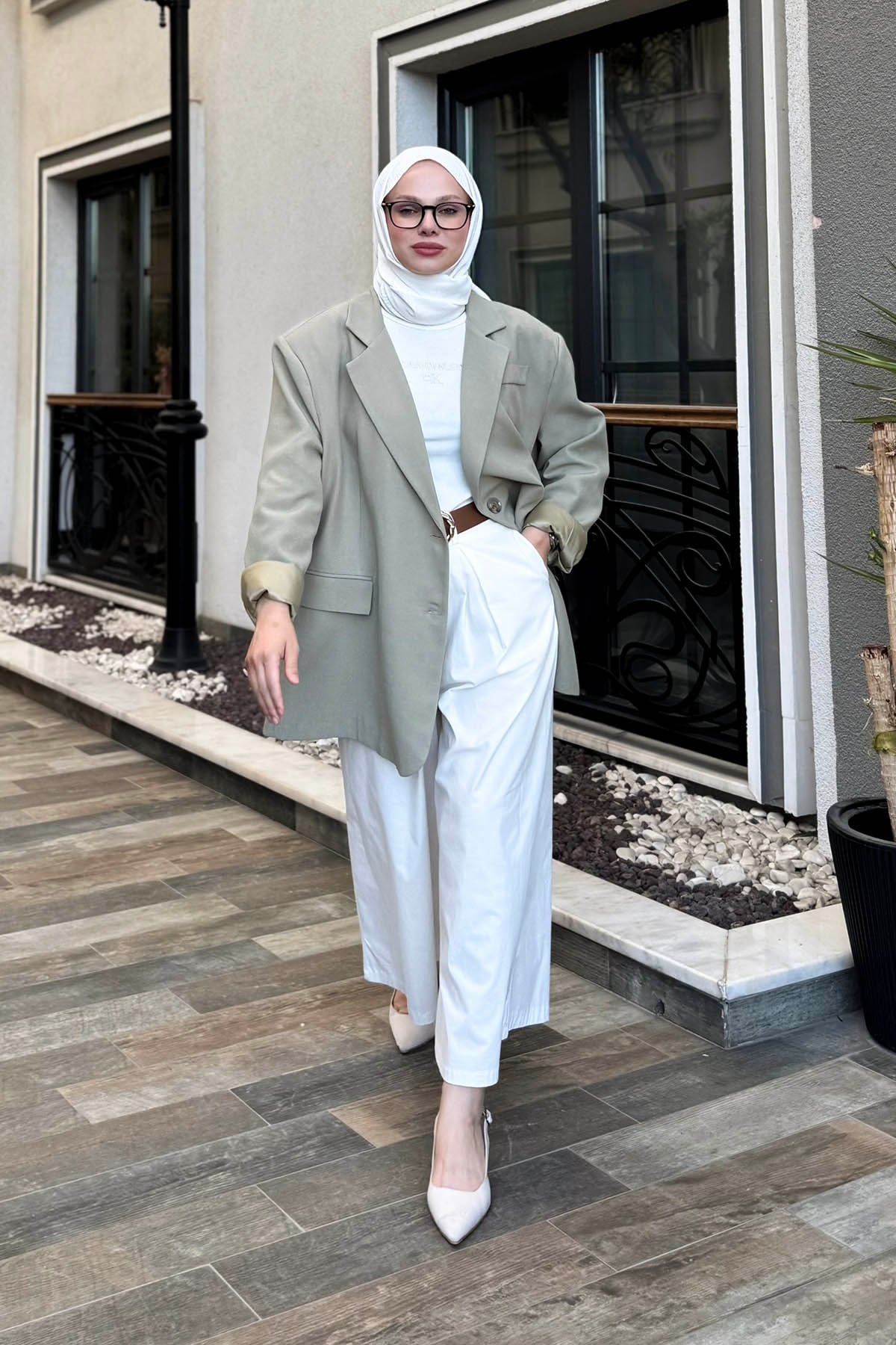 Oversize İki Düğmeli Ceket Efl Yeşil