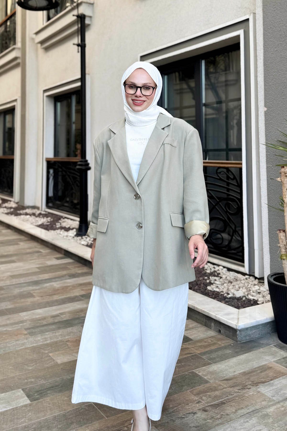 Oversize İki Düğmeli Ceket Efl Yeşil