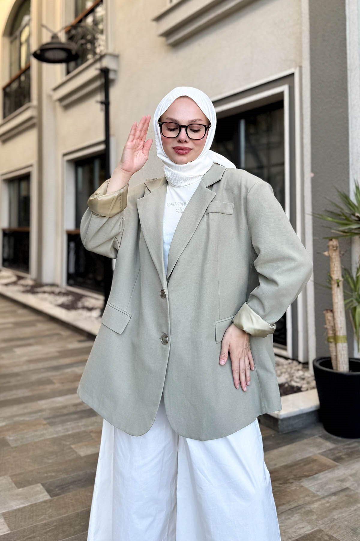 Oversize İki Düğmeli Ceket Efl Yeşil