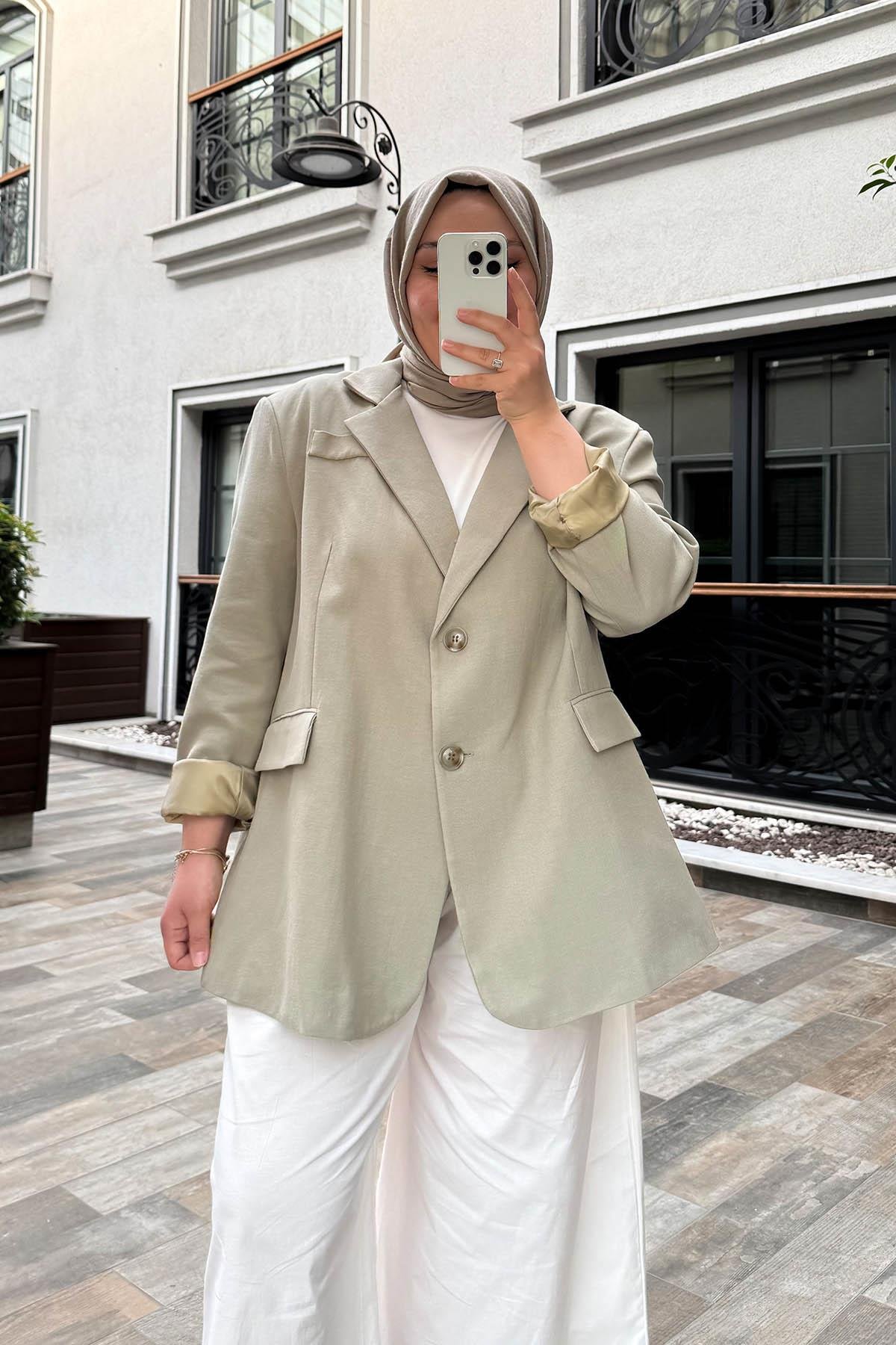 Oversize İki Düğmeli Ceket Efl Yeşil