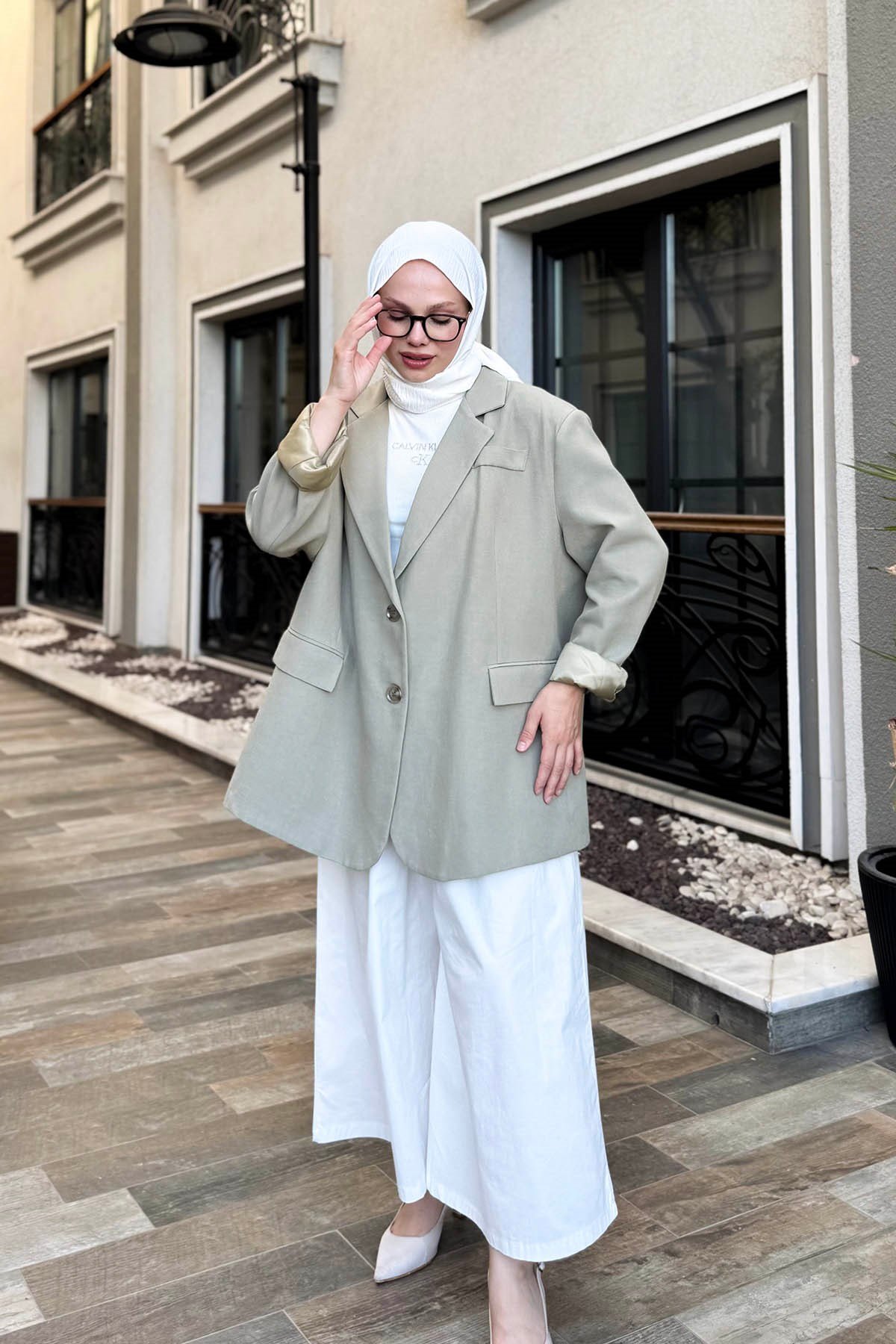 Oversize İki Düğmeli Ceket Efl Yeşil