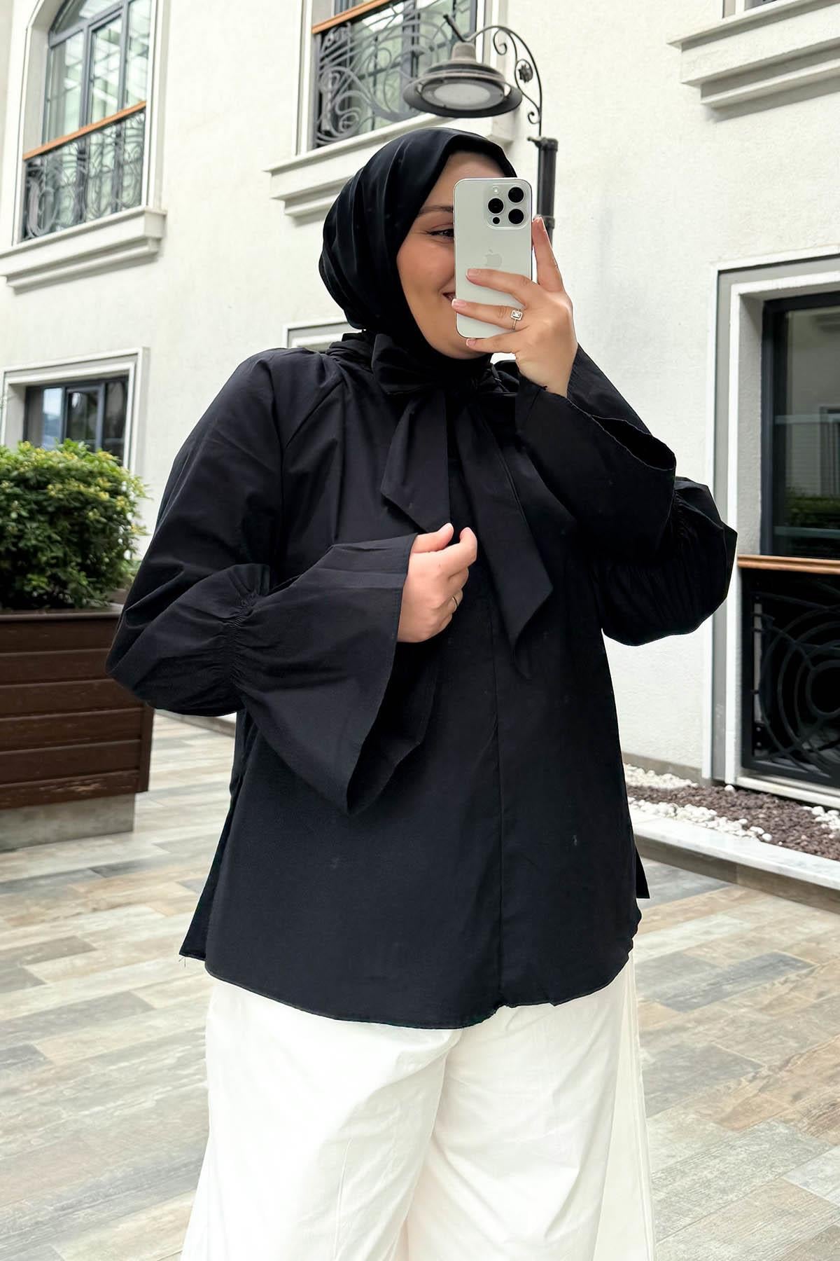 Poplin Bağlamalı Gömlek Siyah