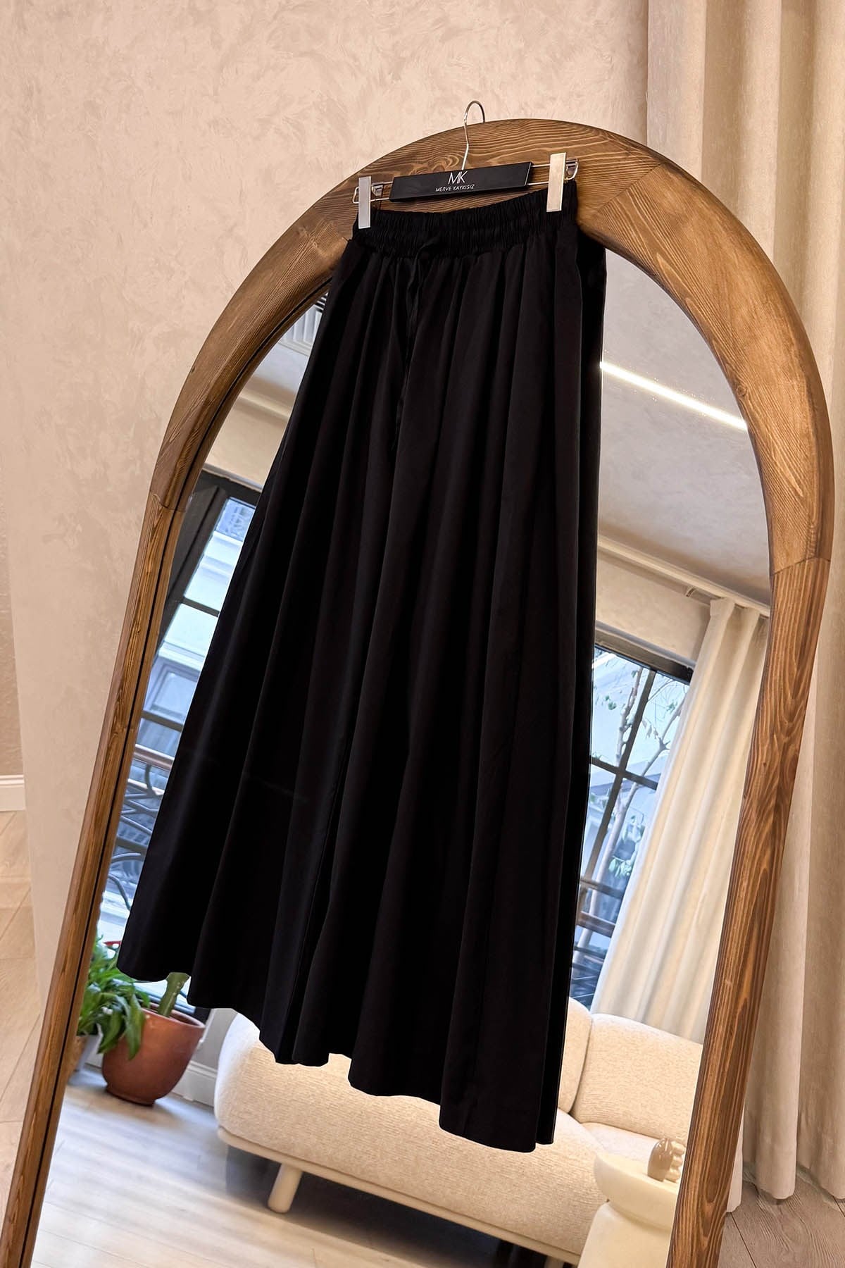 Poplin Lastikli Etek Pantolon Siyah
