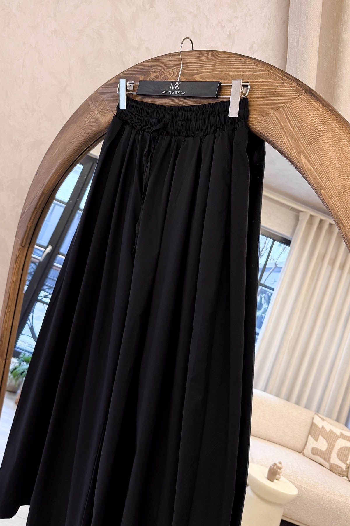 Poplin Lastikli Etek Pantolon Siyah