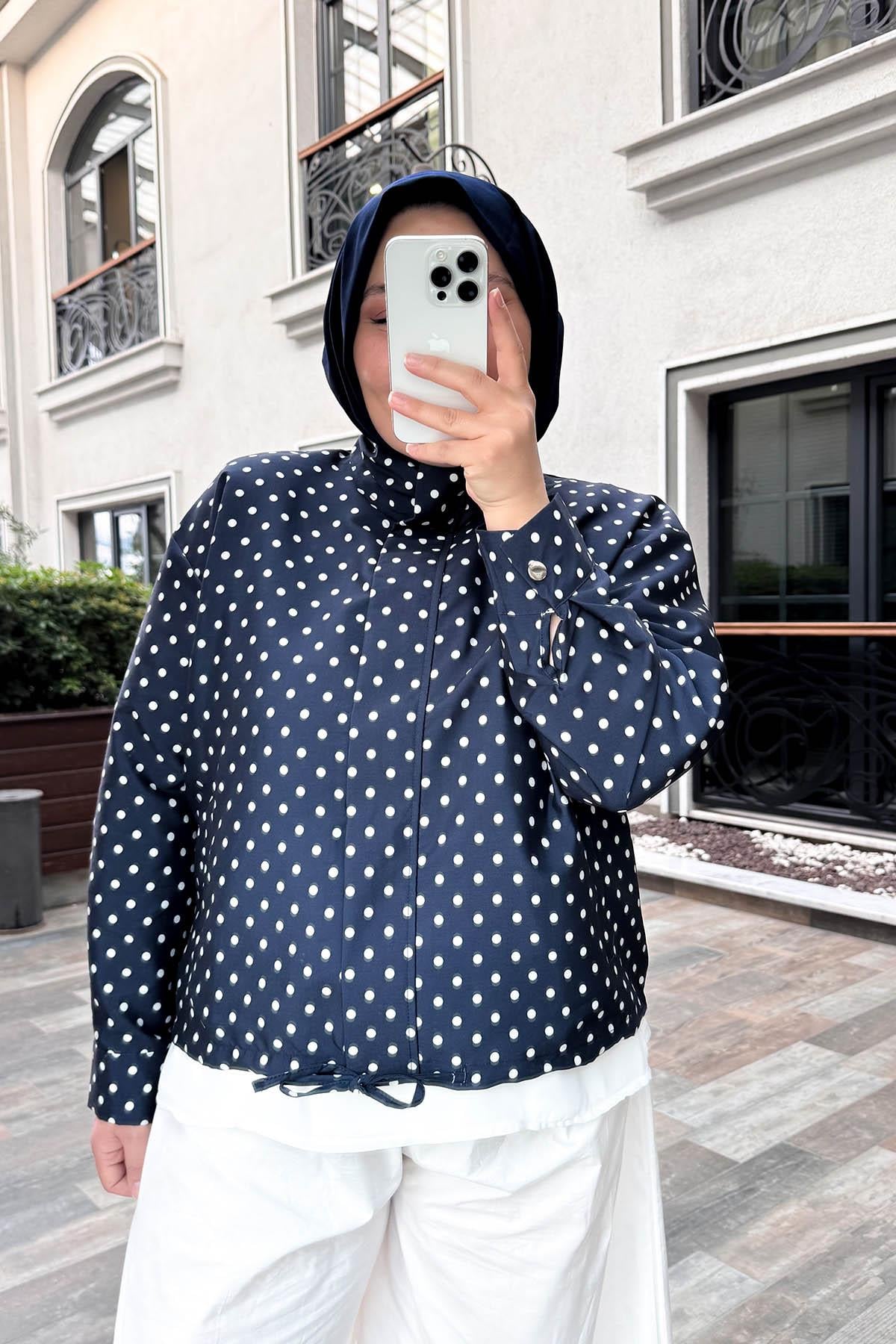 Puantiyeli Bomber Ceket Lacivert