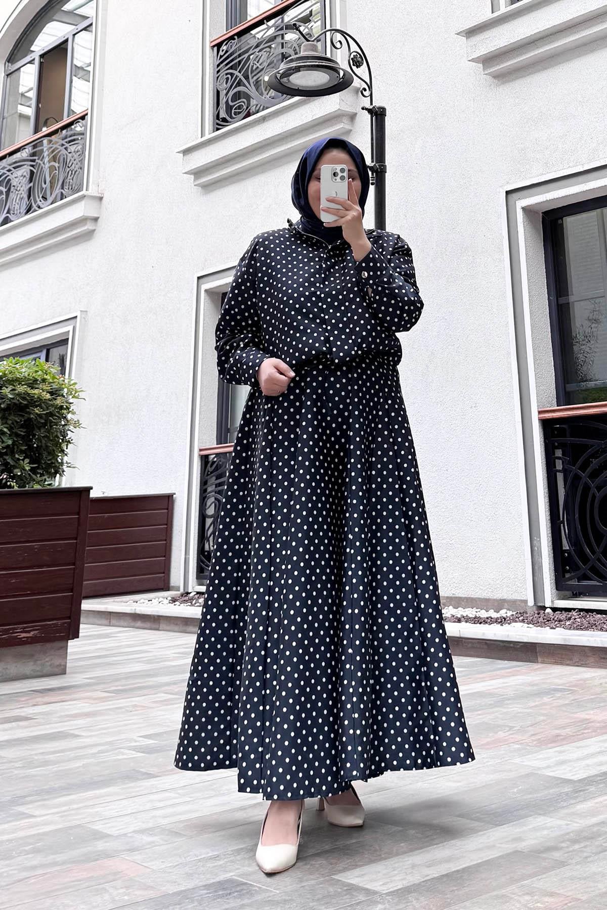 Puantiyeli Çan Etek Lacivert