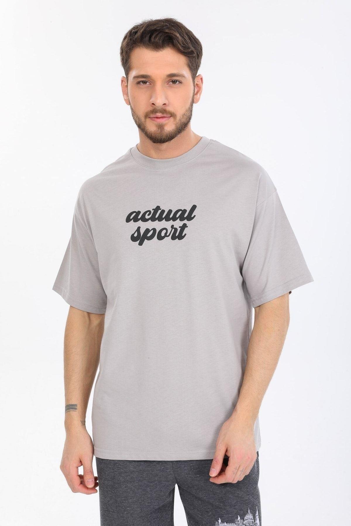 Actual Sport Yazılı Gri T-shirt