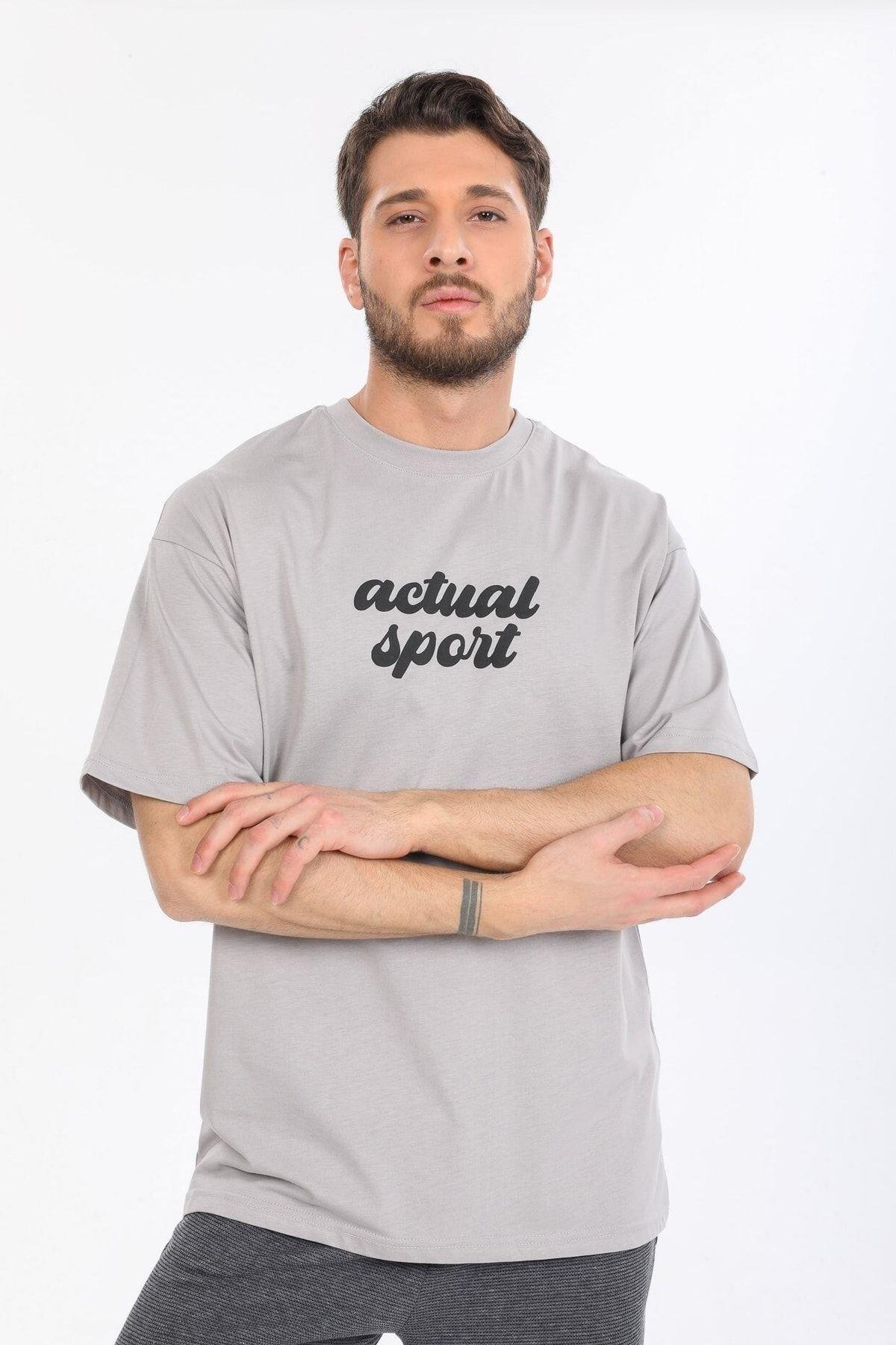 Actual Sport Yazılı Gri T-shirt