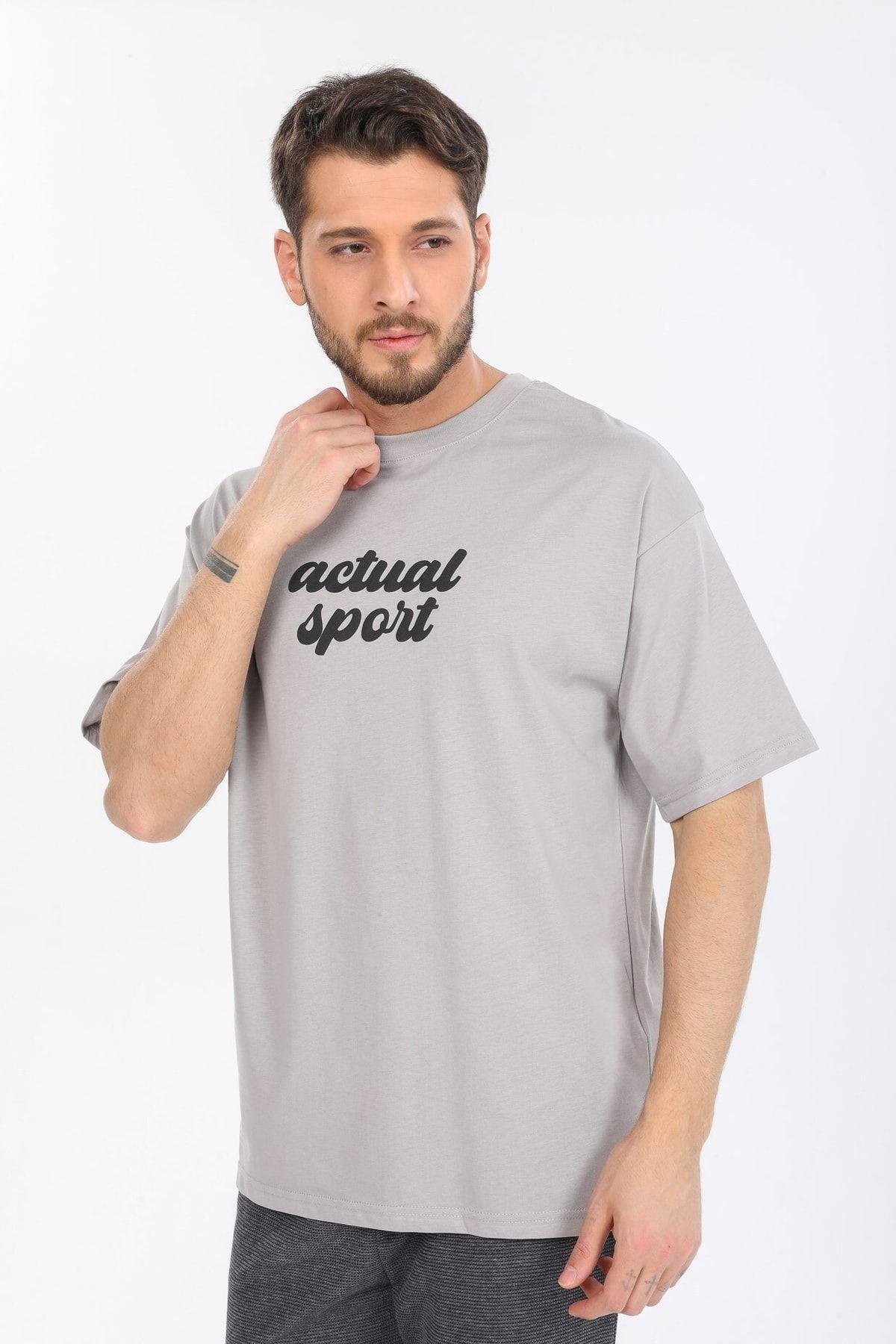 Actual Sport Yazılı Gri T-shirt