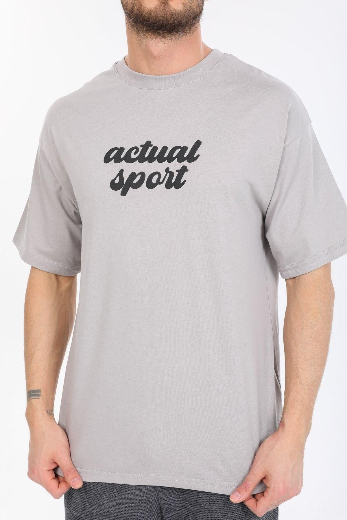 Actual Sport Yazılı Gri T-shirt