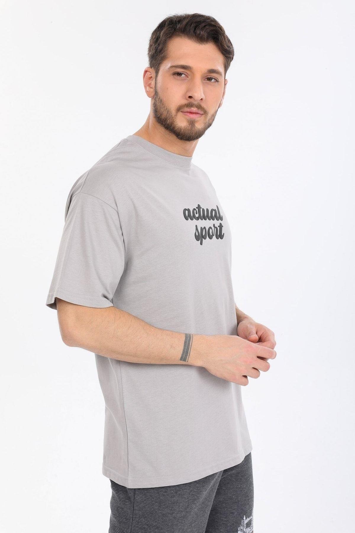 Actual Sport Yazılı Gri T-shirt