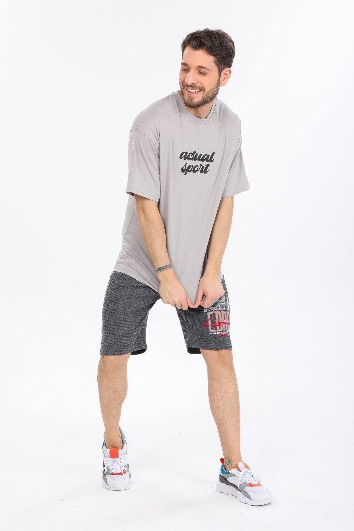 Actual Sport Yazılı Gri T-shirt