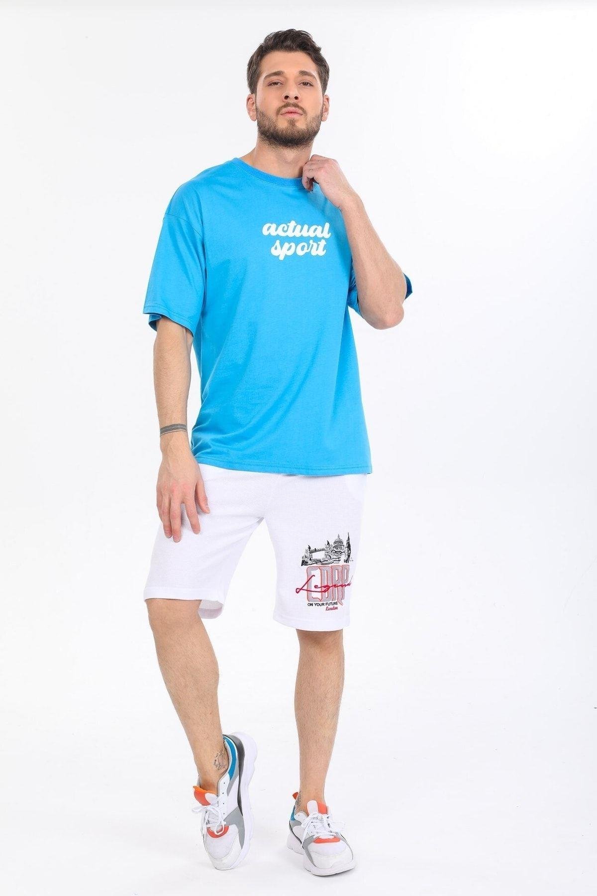 Actual Sport Yazılı Mavi T-shirt