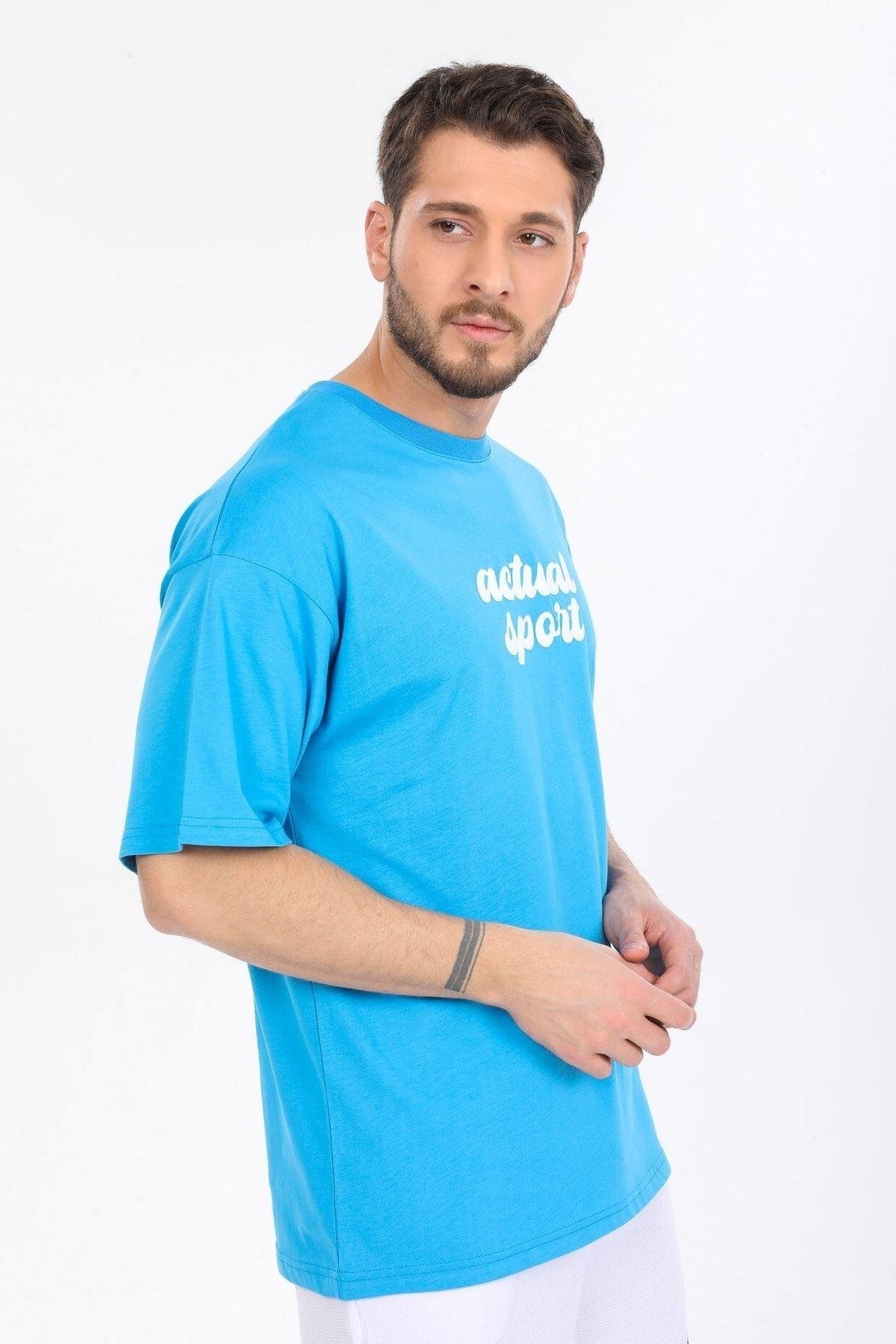 Actual Sport Yazılı Mavi T-shirt