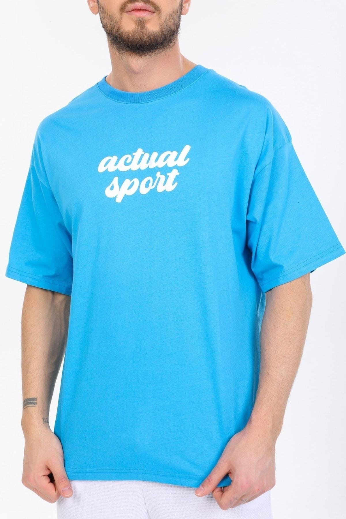 Actual Sport Yazılı Mavi T-shirt