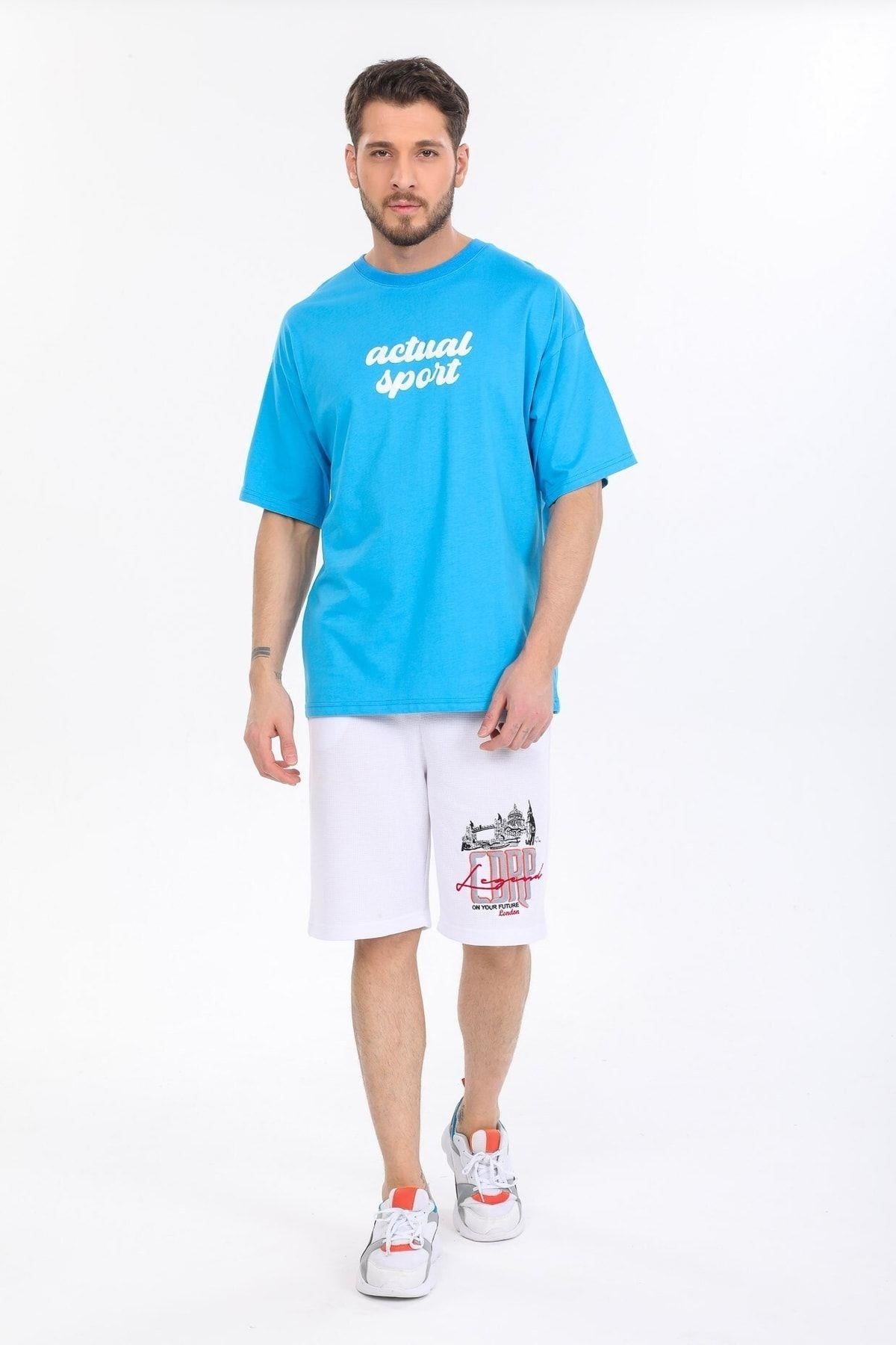 Actual Sport Yazılı Mavi T-shirt