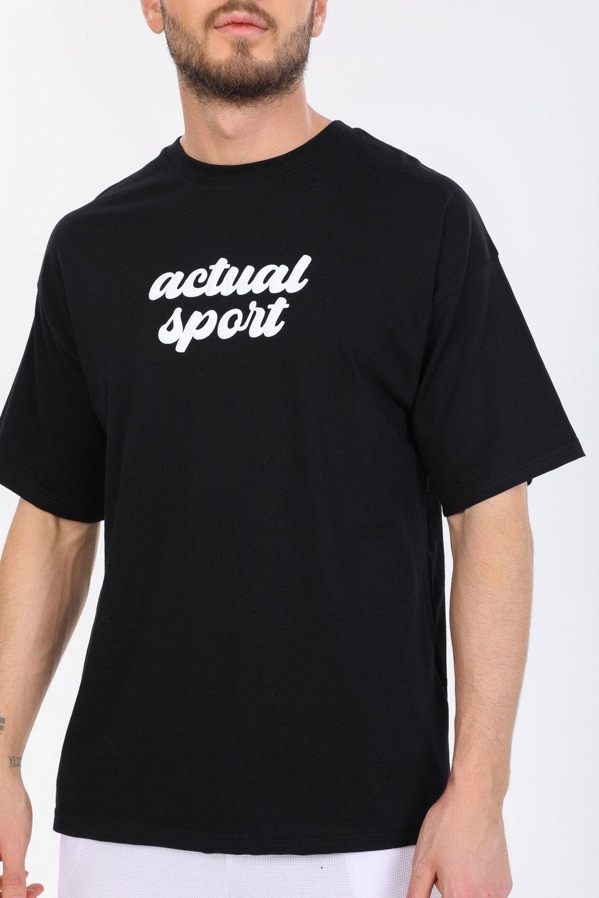 Actual Sport Yazılı Siyah T-shirt