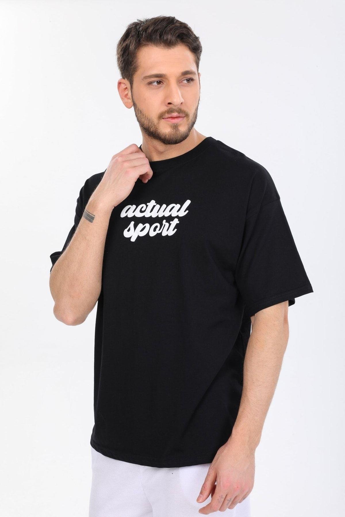 Actual Sport Yazılı Siyah T-shirt