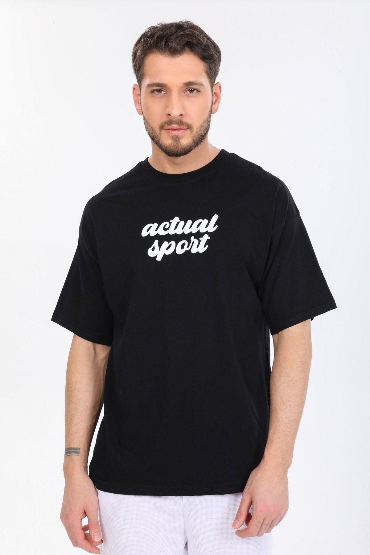 Actual Sport Yazılı Siyah T-shirt