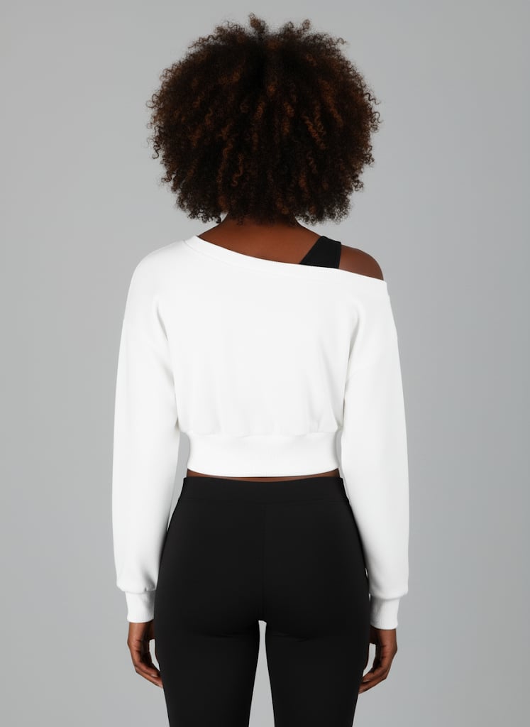 Askılı Modern Basic Omuzu Açık Beyaz Sweatshirt | Reglan Kol Kesim