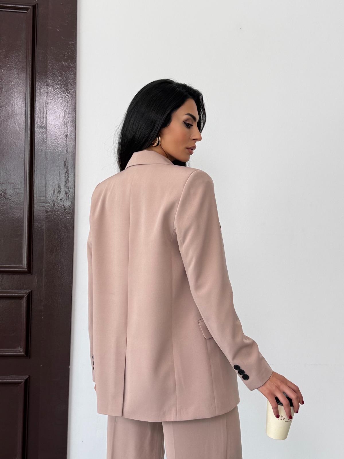 Bej Kadın Polly Viscon Takım – 1. Sınıf Kumaş Blazer Ceket & Palazzo Pantolon İkili Takım
