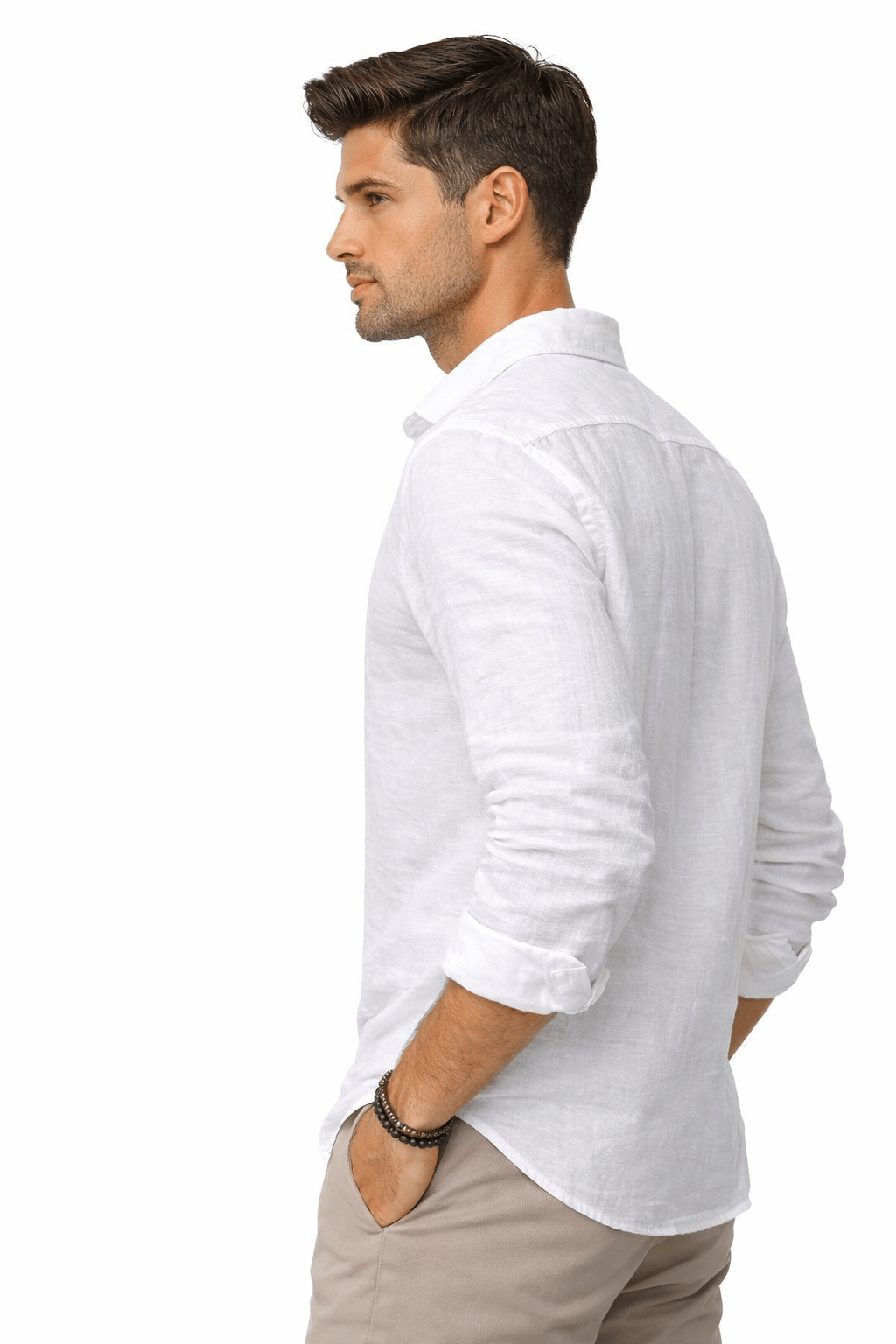 Beyaz Erkek Yarım Oversize Keten Gömlek – Rahat Kesim, Yazlık Nefes Alan Kumaş