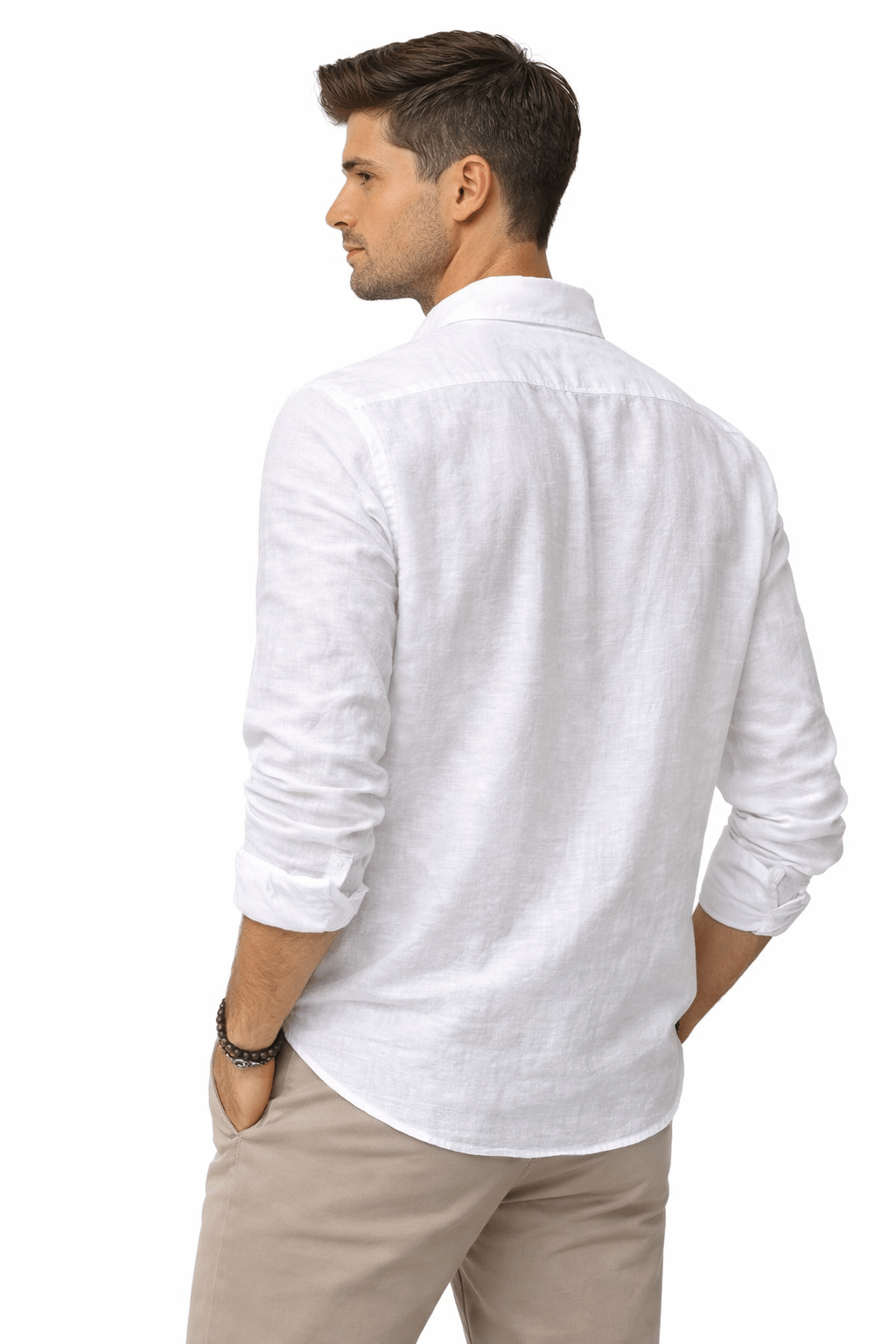 Beyaz Erkek Yarım Oversize Keten Gömlek – Rahat Kesim, Yazlık Nefes Alan Kumaş