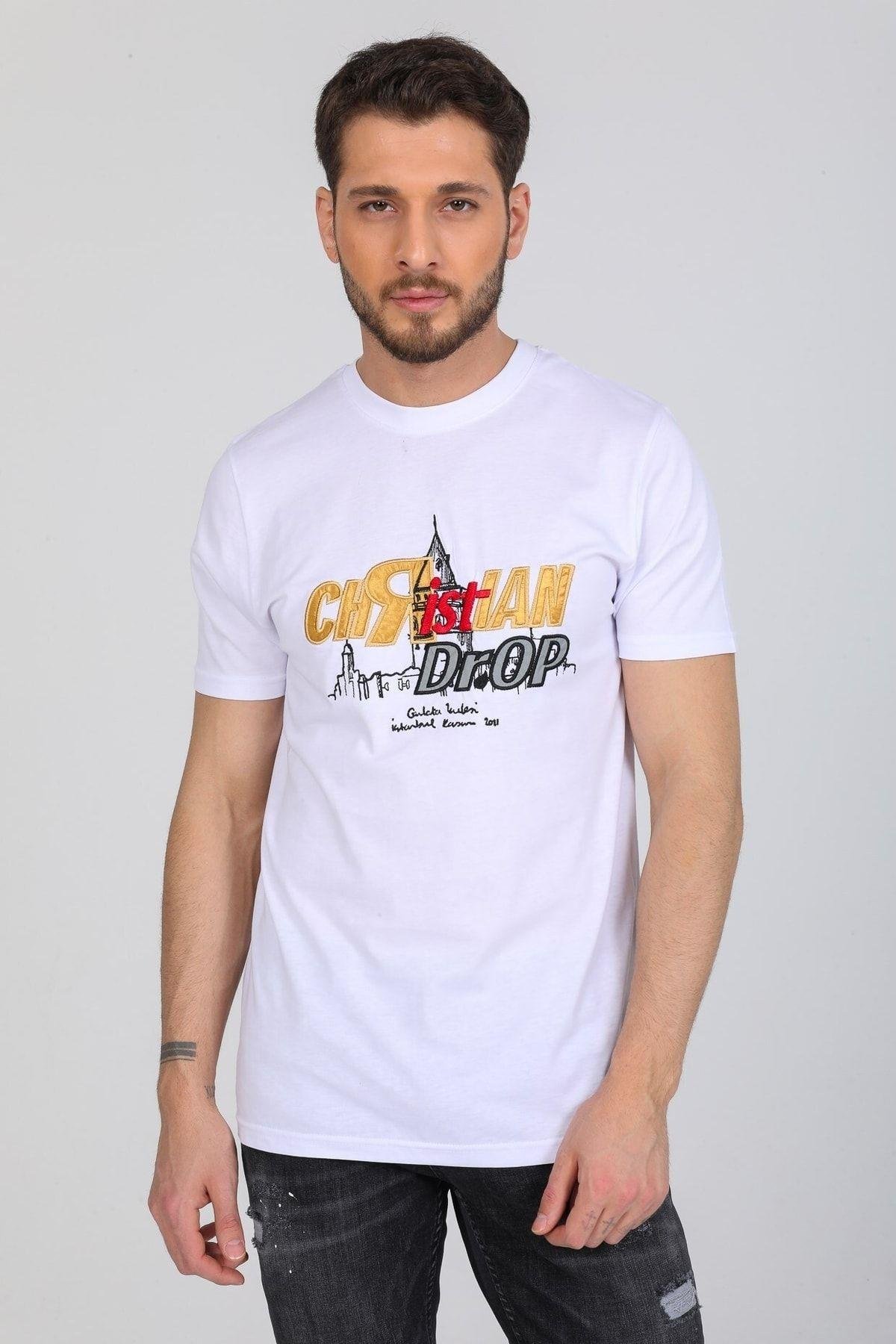 Beyaz Kabartmalı Logolu T-shirt