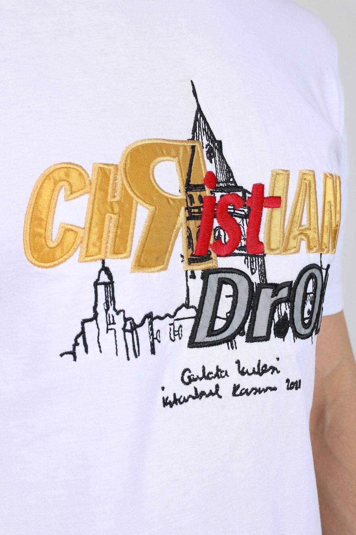 Beyaz Kabartmalı Logolu T-shirt