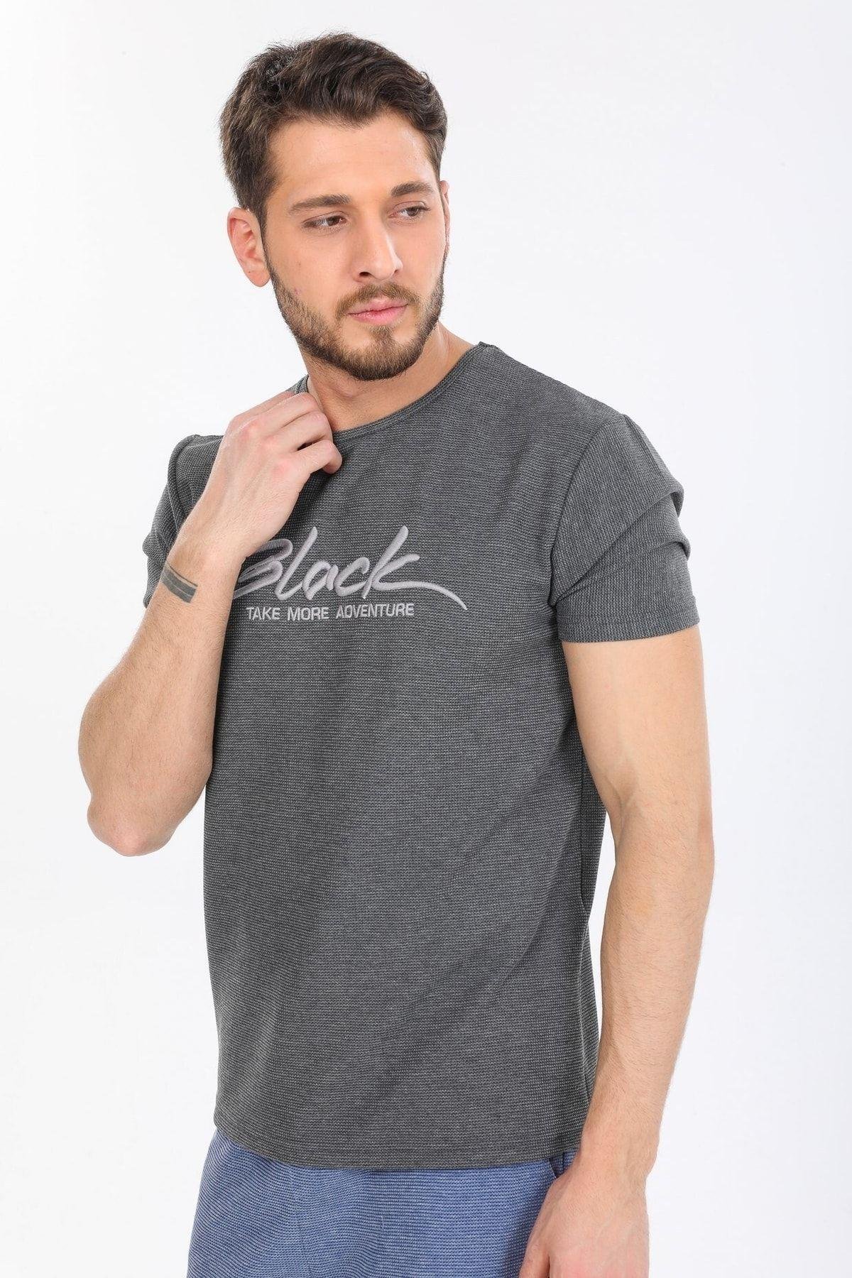 Black Yazılı Antrasit T-shirt