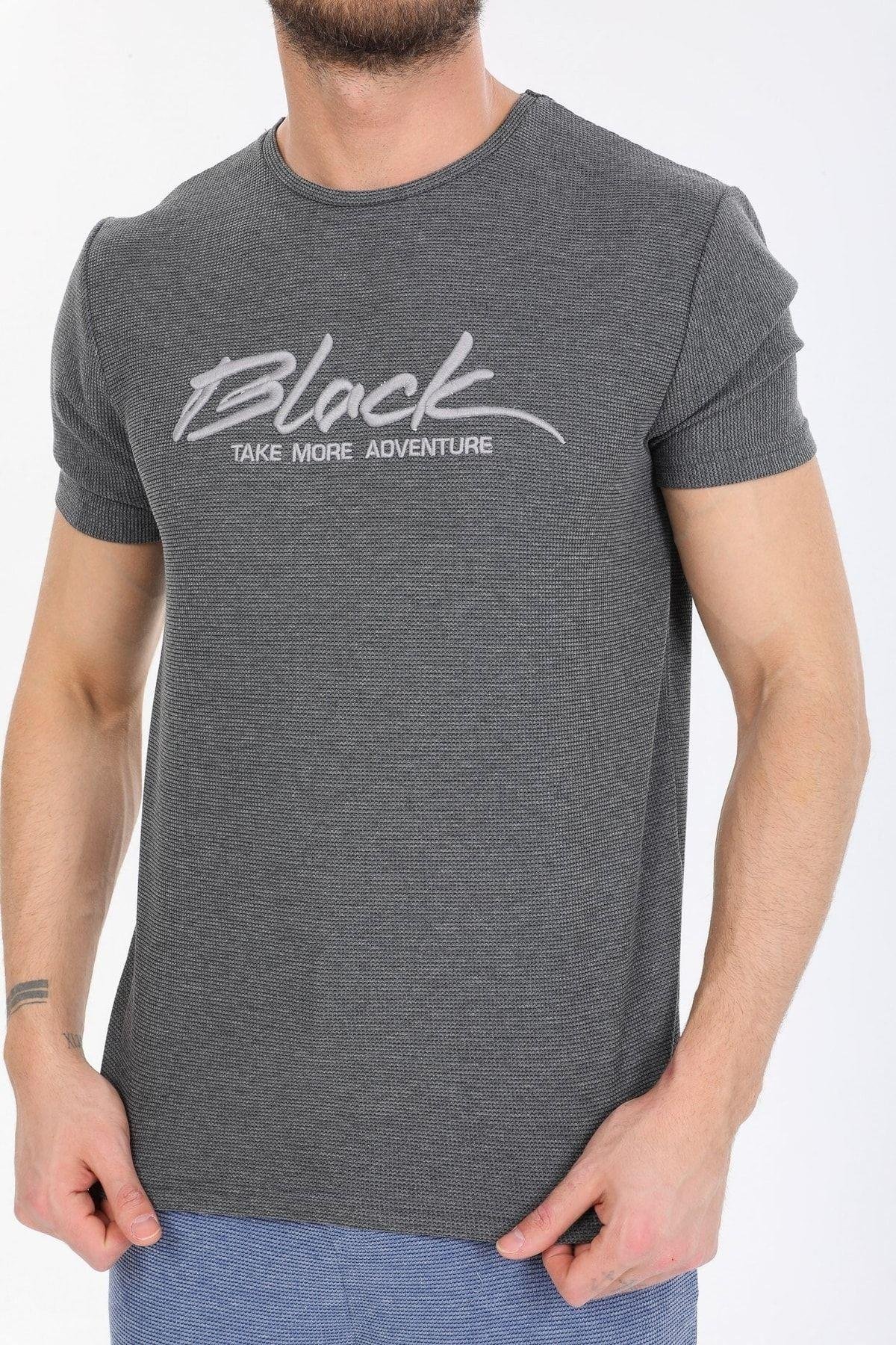 Black Yazılı Antrasit T-shirt