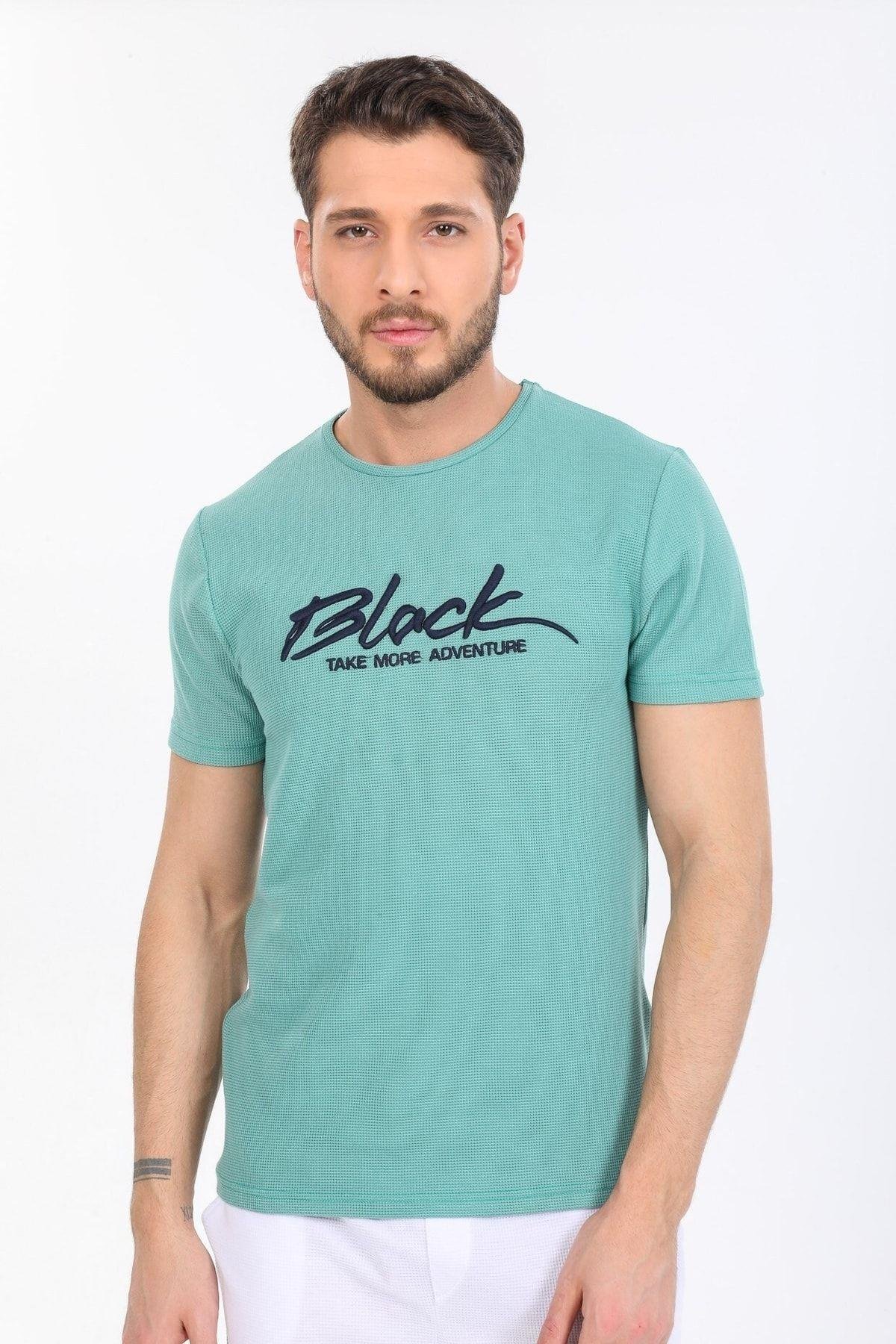 Black Yazılı Mavi T-shirt