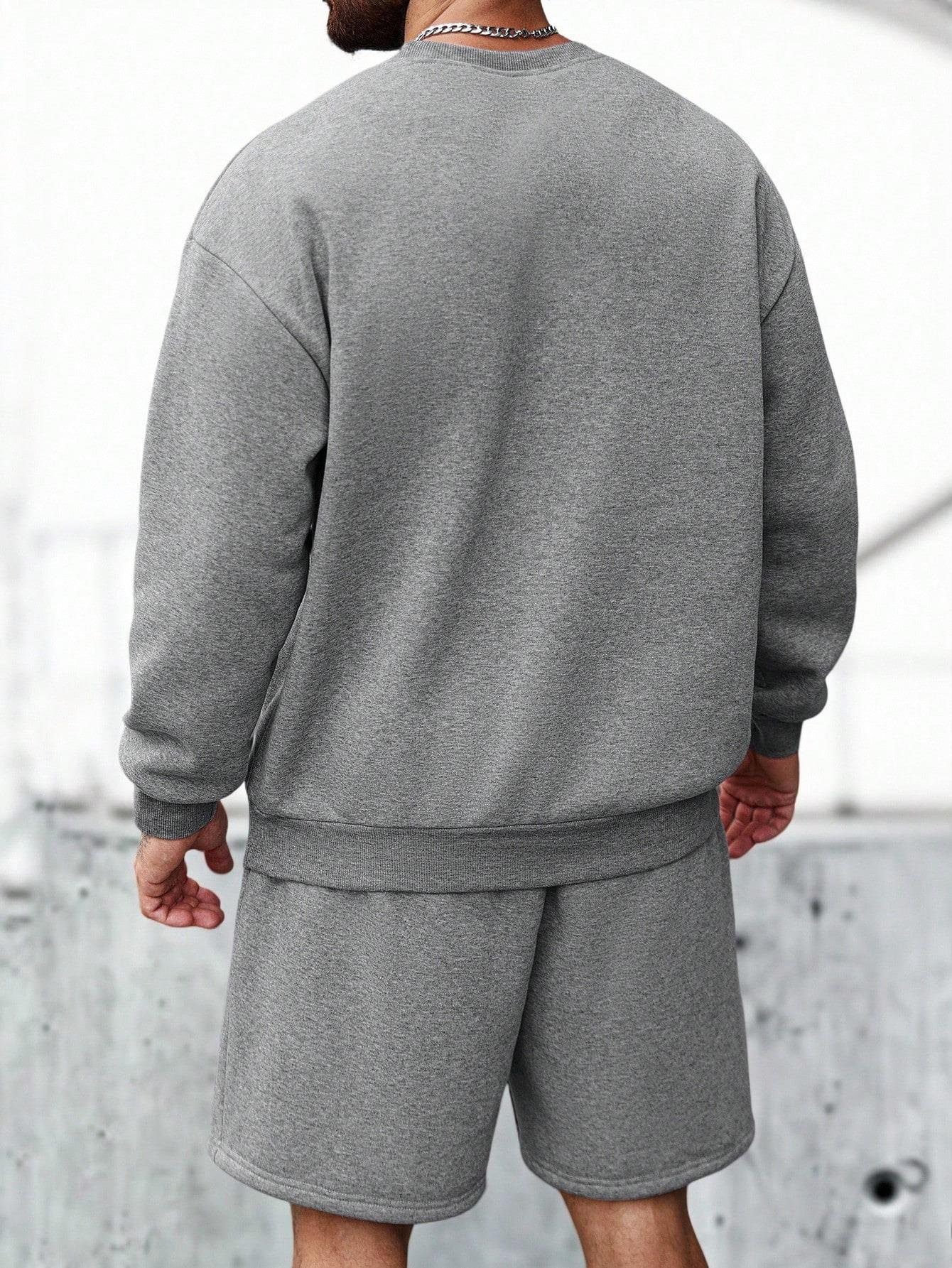 Erkek Gri Los Angeles Baskılı Eşofman Takımı Şortlu – Oversize Sweatshirt & Şort Set