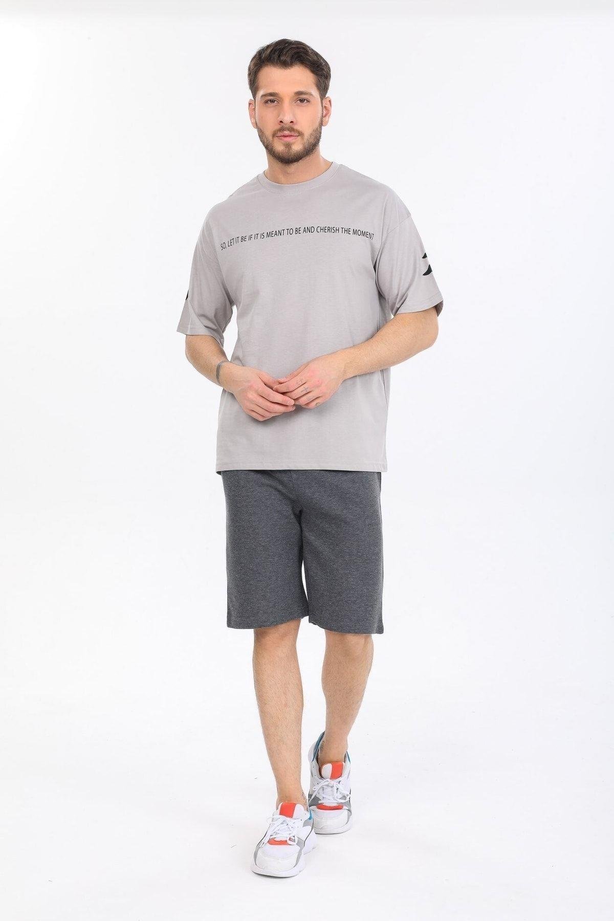 Fredom Baskılı Gri T-shirt