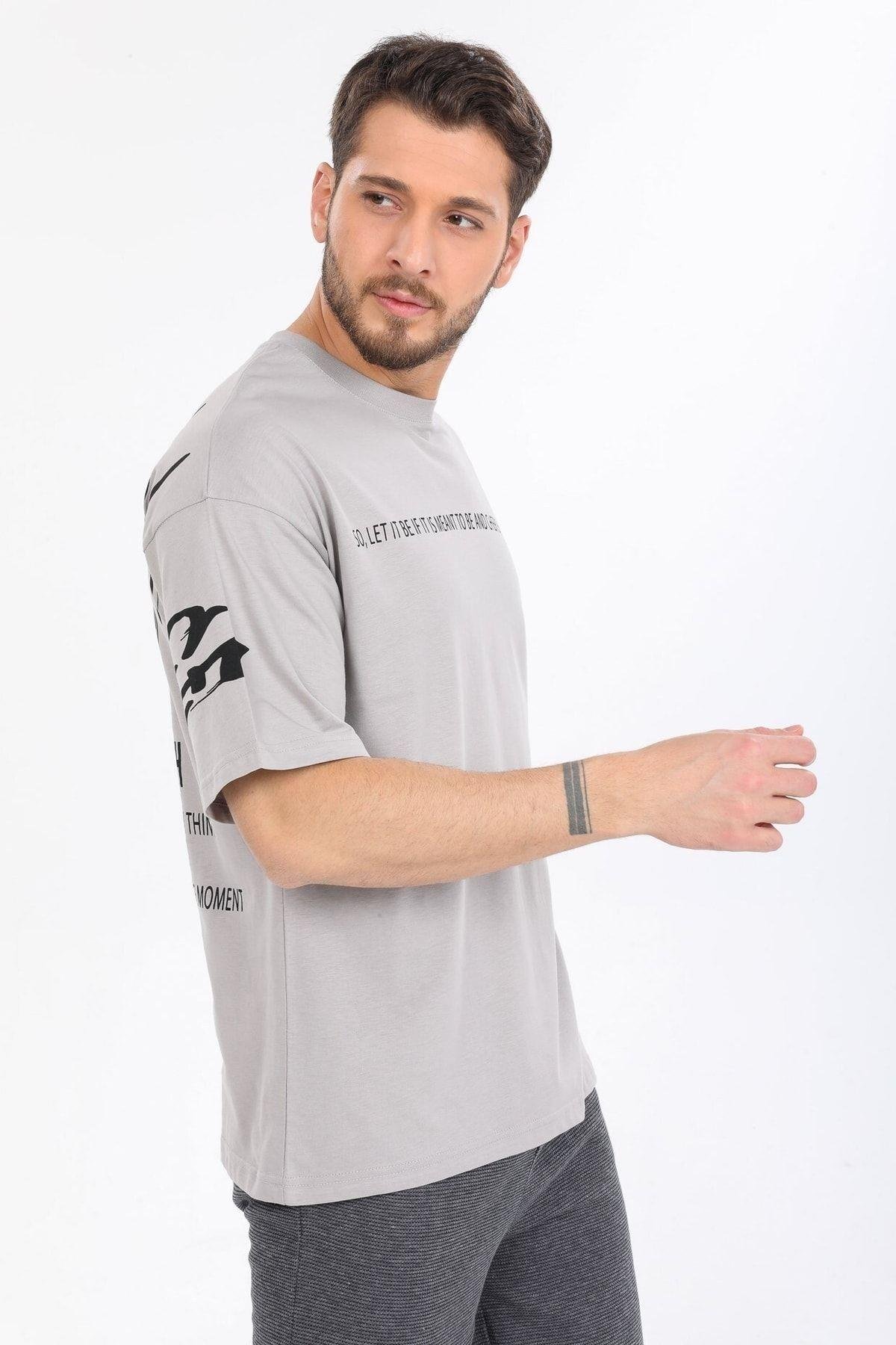 Fredom Baskılı Gri T-shirt