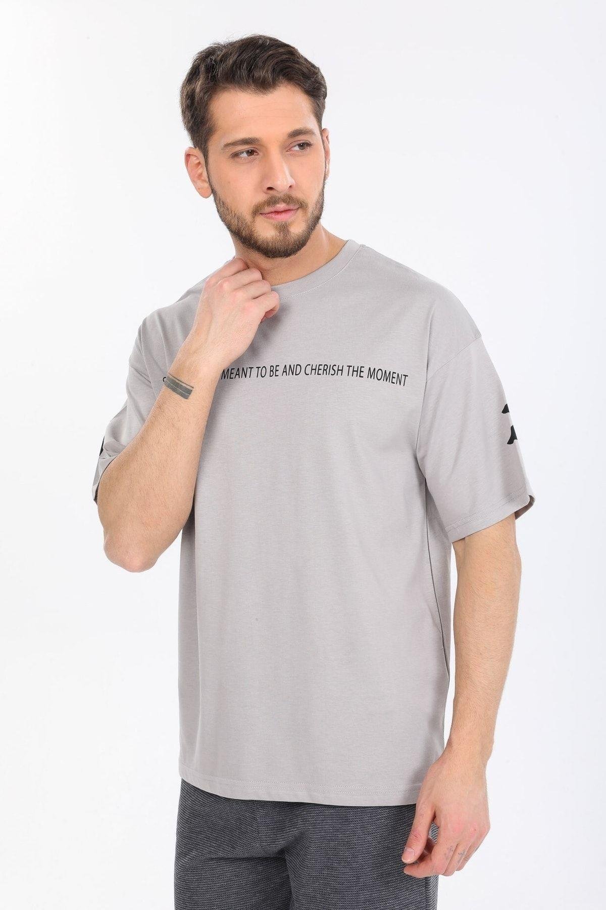 Fredom Baskılı Gri T-shirt