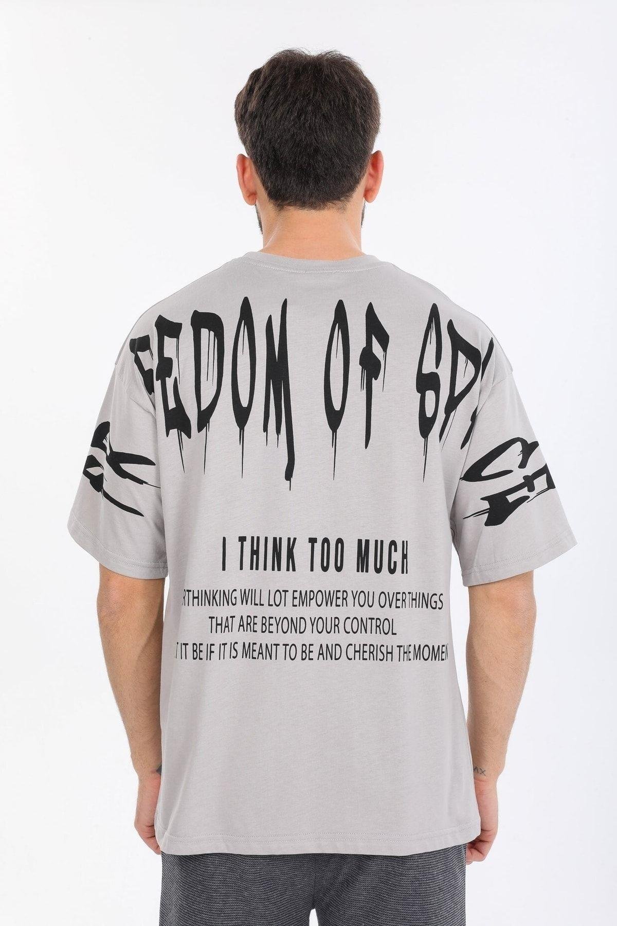 Fredom Baskılı Gri T-shirt