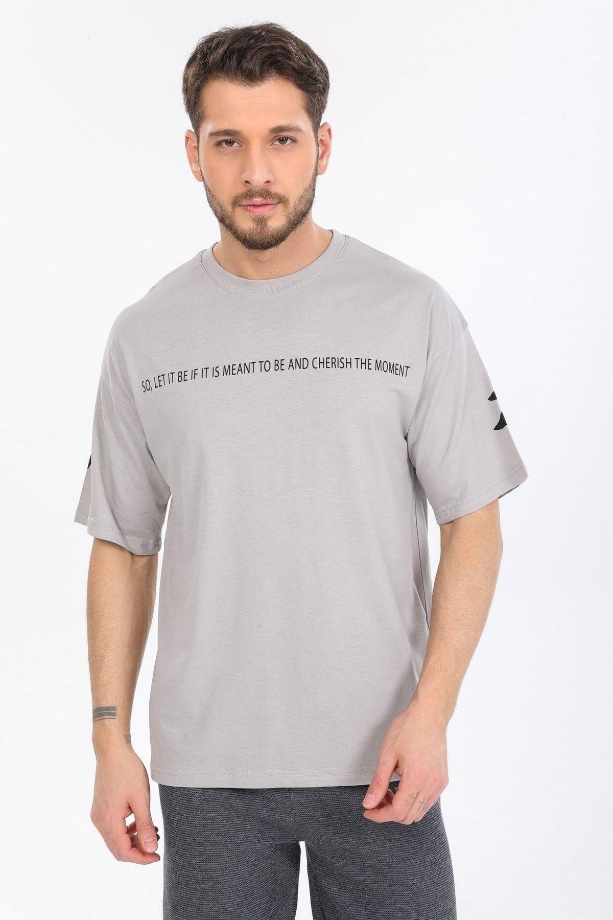 Fredom Baskılı Gri T-shirt