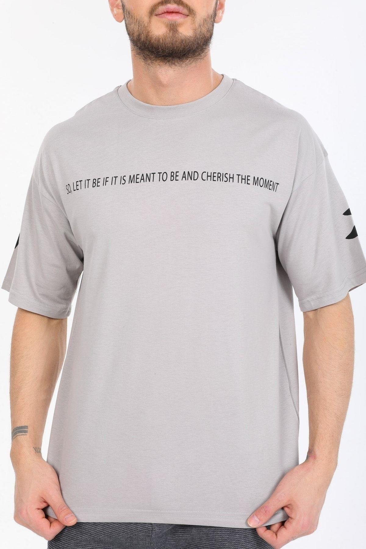 Fredom Baskılı Gri T-shirt
