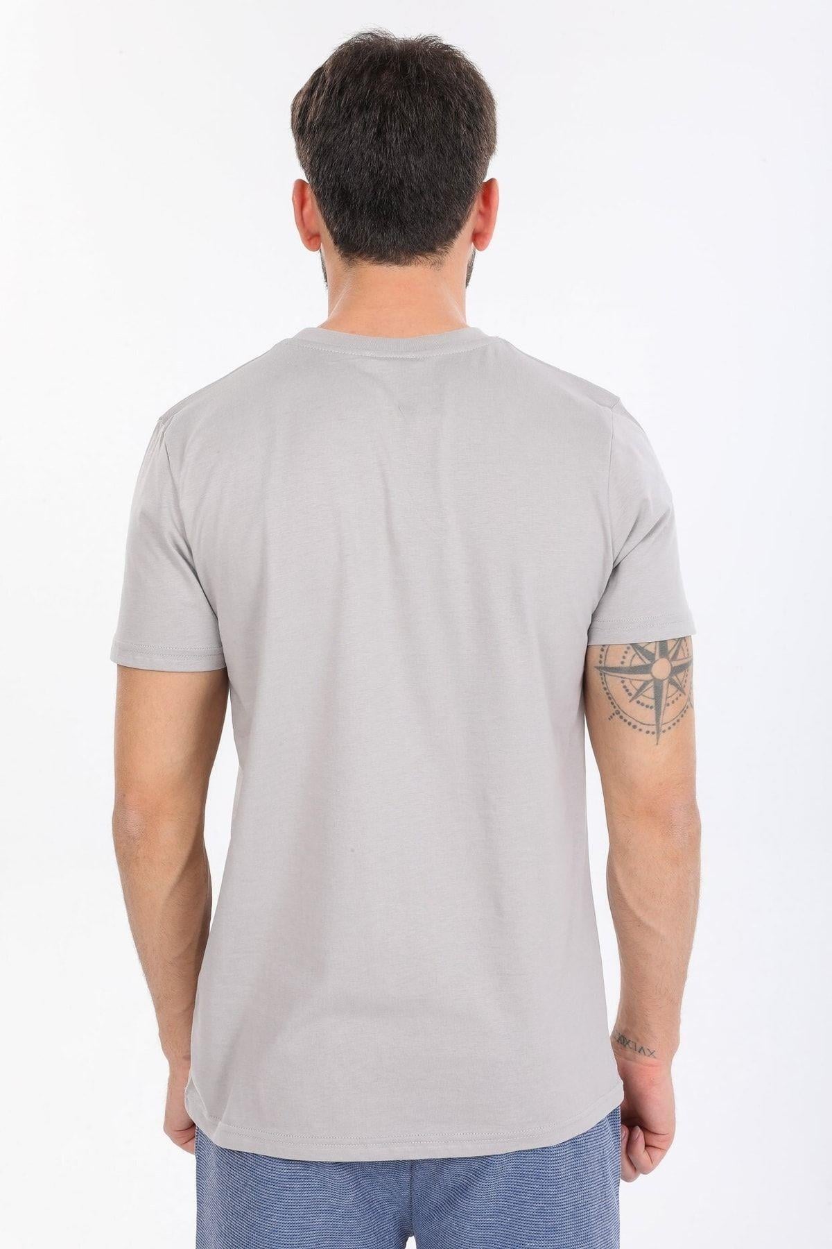 Gögüs Baskılı Gri T-shirt