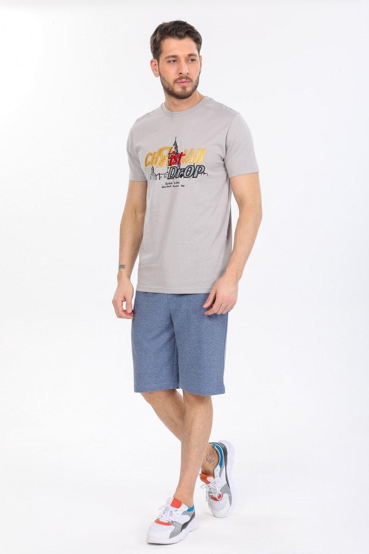 Gri Kabartmalı Logolu T-shirt
