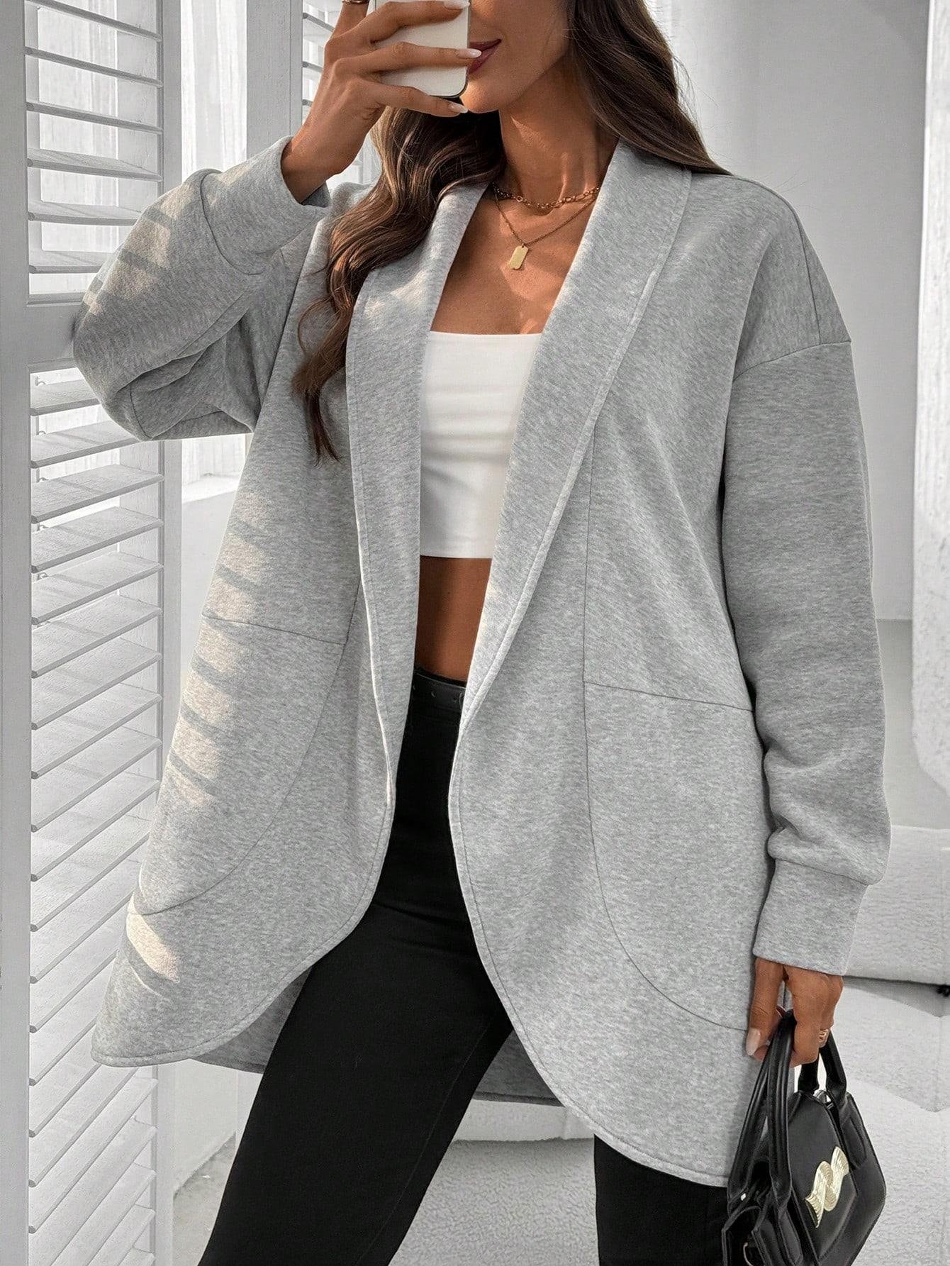 Gri Kadın Spor Ceket – Cepsiz Model, 3 İplik Şardonlu Kumaş