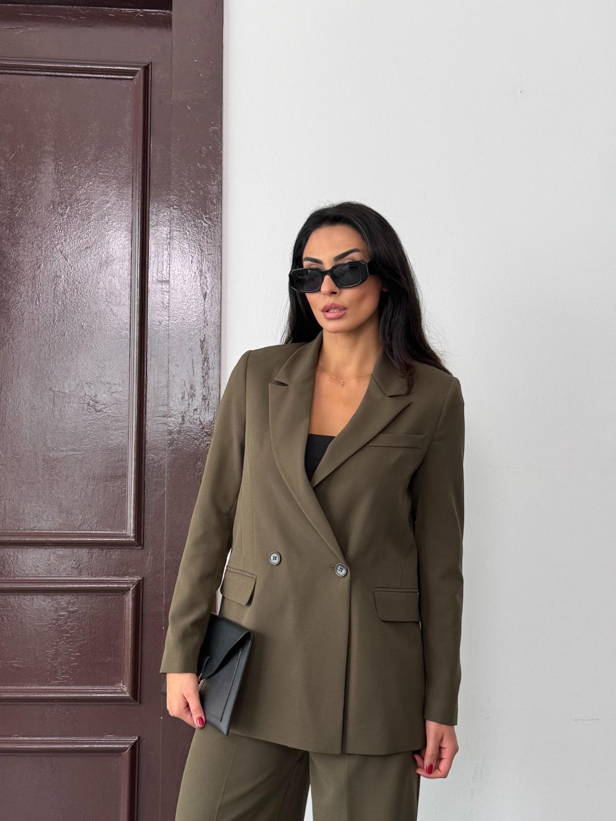Haki Kadın Polly Viscon Takım – 1. Sınıf Kumaş Blazer Ceket & Palazzo Pantolon İkili Takım