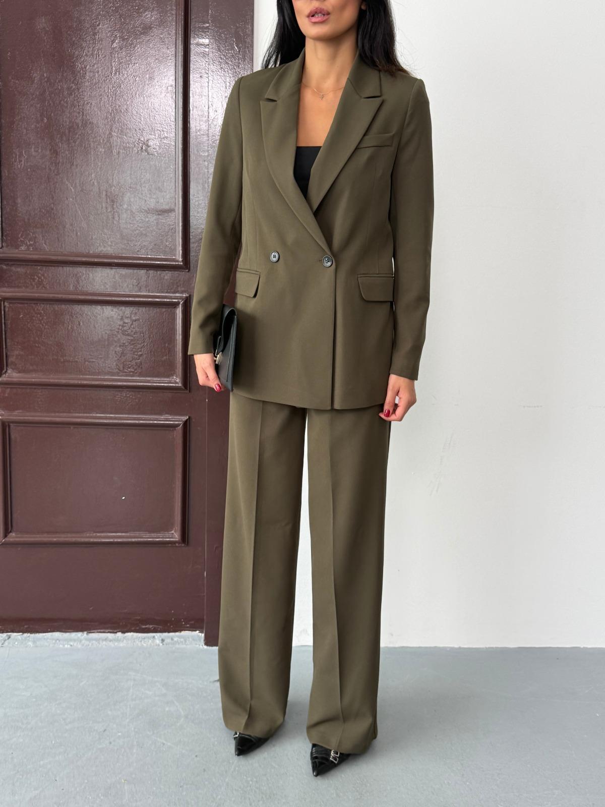 Haki Kadın Polly Viscon Takım – 1. Sınıf Kumaş Blazer Ceket & Palazzo Pantolon İkili Takım