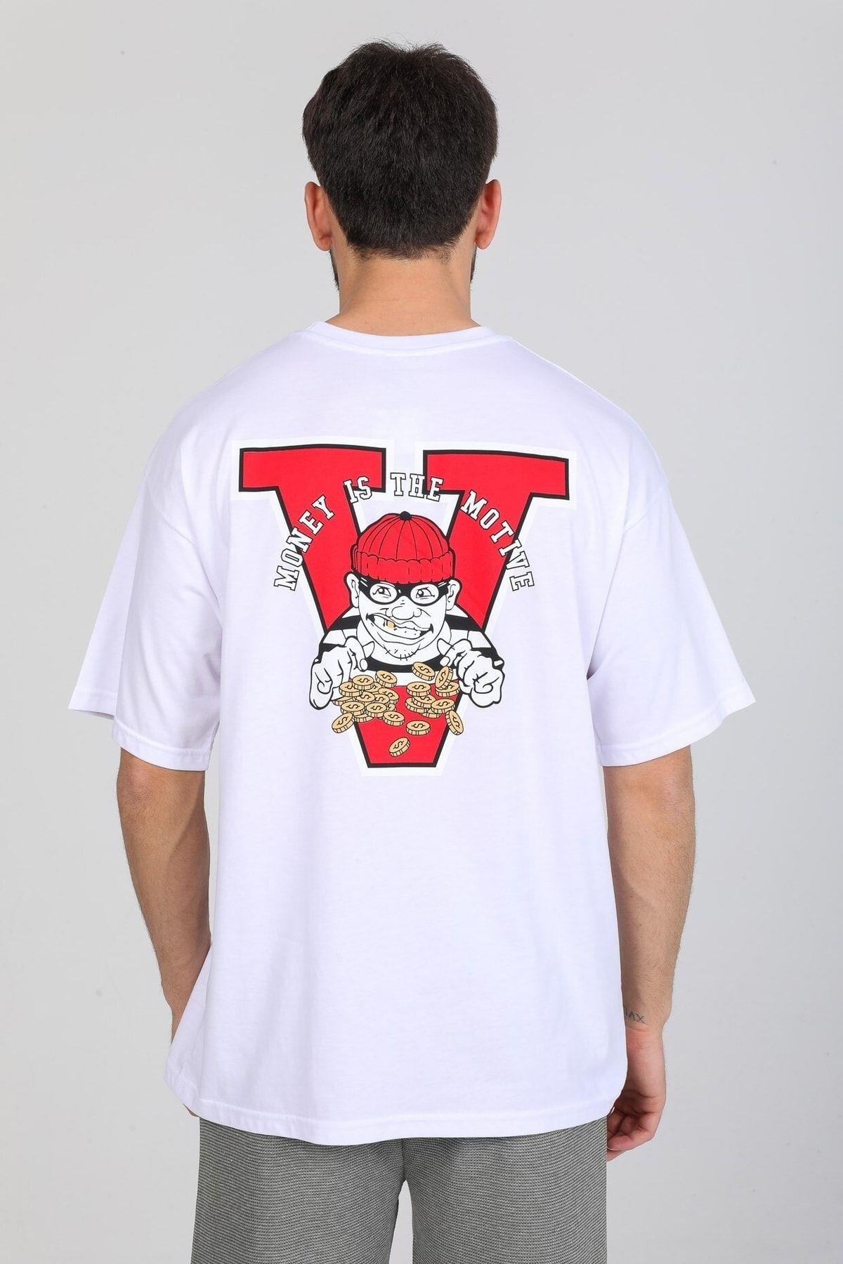 Hırsız Desenli Beyaz T-shirt