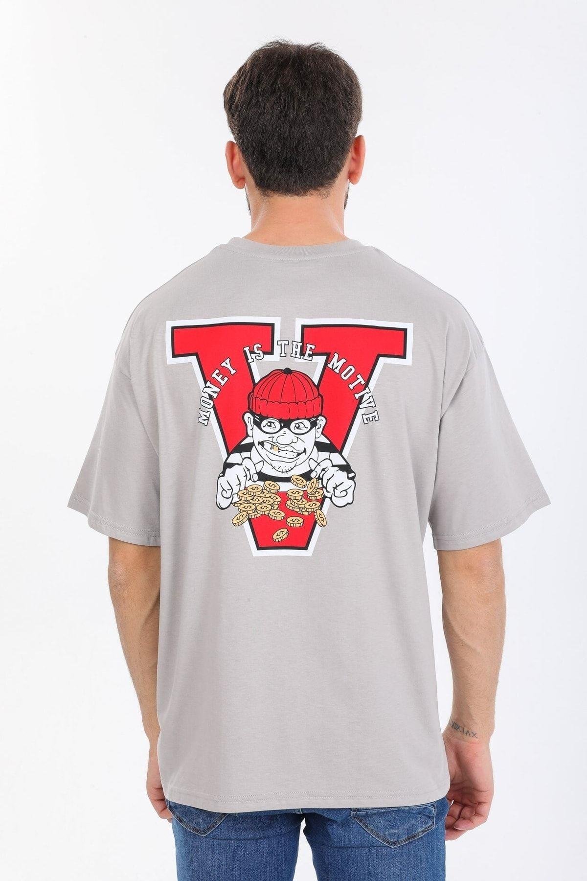 Hırsız Desenli Gri T-shirt