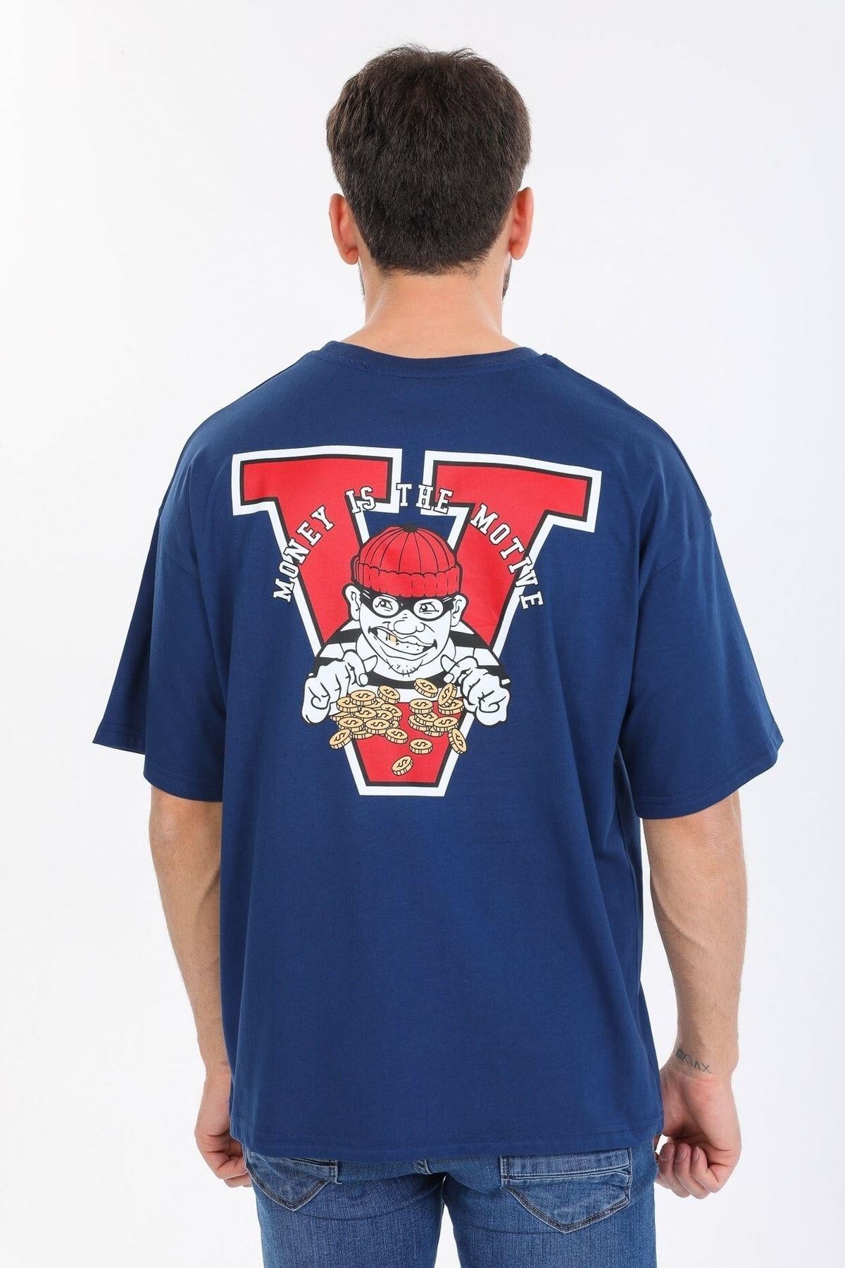 Hırsız Desenli Mavi T-shirt
