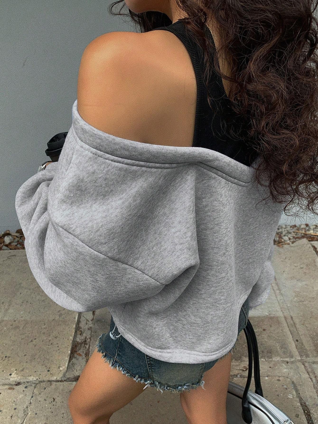 Kadın Gri Şardonlu İkili Görünüm Sweatshirt - Askılı Atlet Detaylı Oversize Sweat