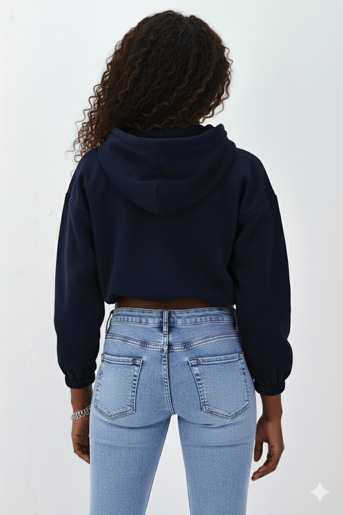 Kadın Neon Christian Drop Yazılı Kapüşonlu Crop Kesim Lacivert Sweatshirt Nakış İşlemeli