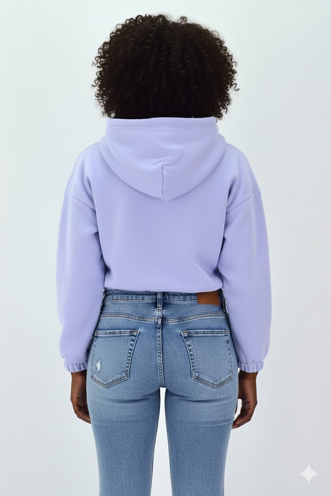 Kadın Neon Christian Drop Yazılı Kapüşonlu Crop Kesim Lila Sweatshirt Nakış İşlemeli